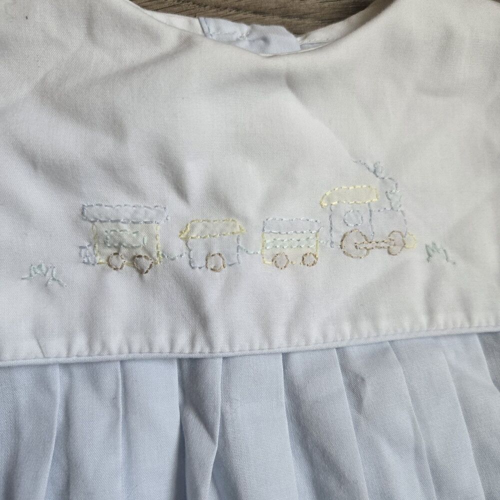 Petit Ami Vintage Style Pastel Embroidered Train Baby Boy Bubble Romper 3 Mos - Picture 2 of 9